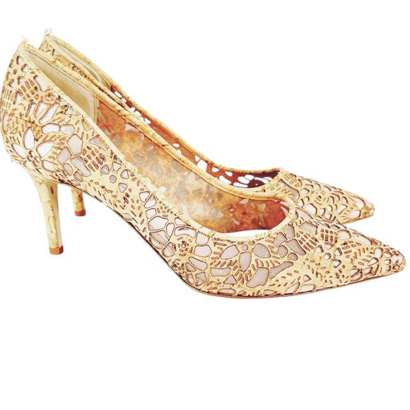 SJP Sarah Jessica Parker Fawn Cork Floral Cutout Stiletto Heels Tan EU 37 US 6.5 - Picture 3 of 11